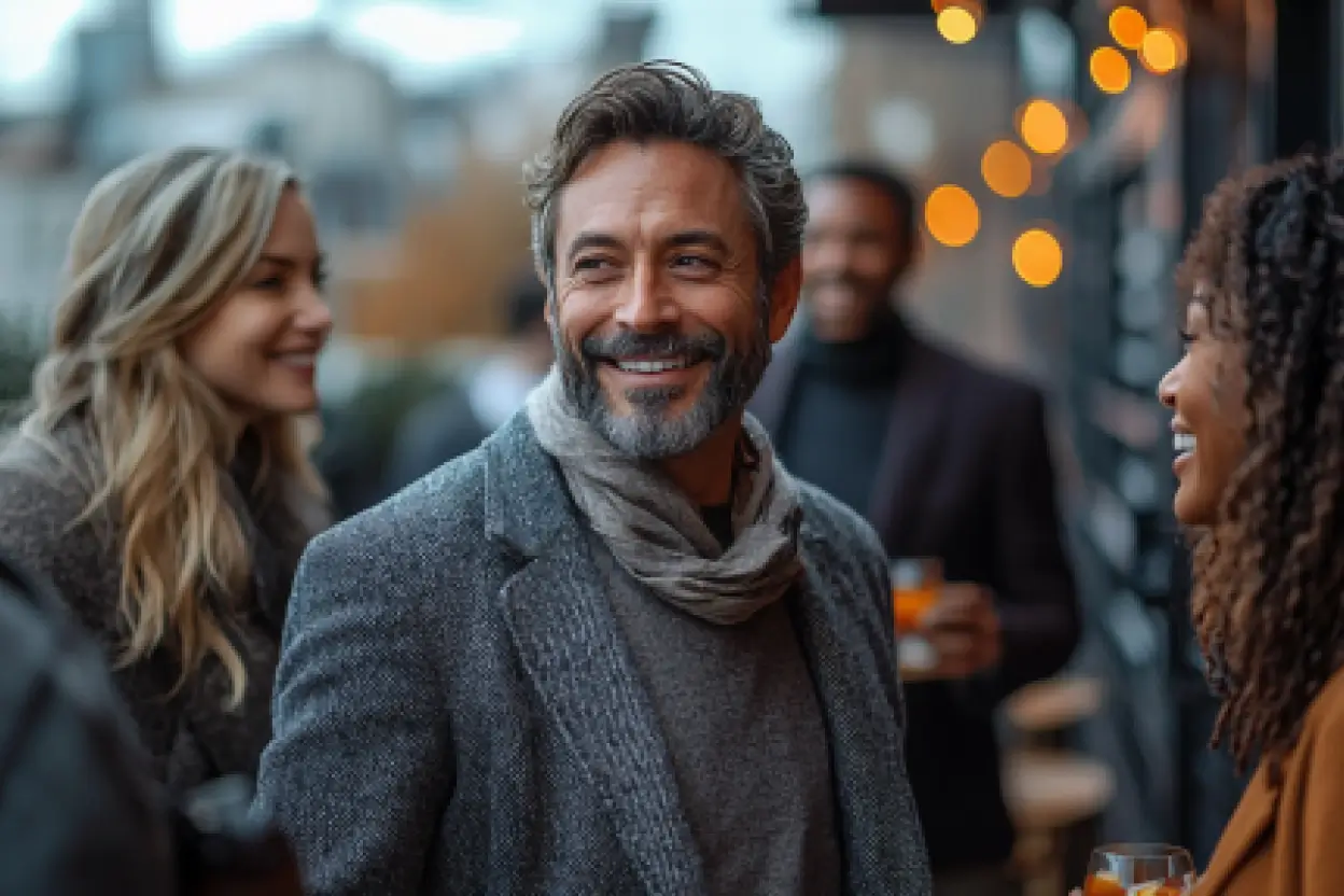 Business man walking in a crowd